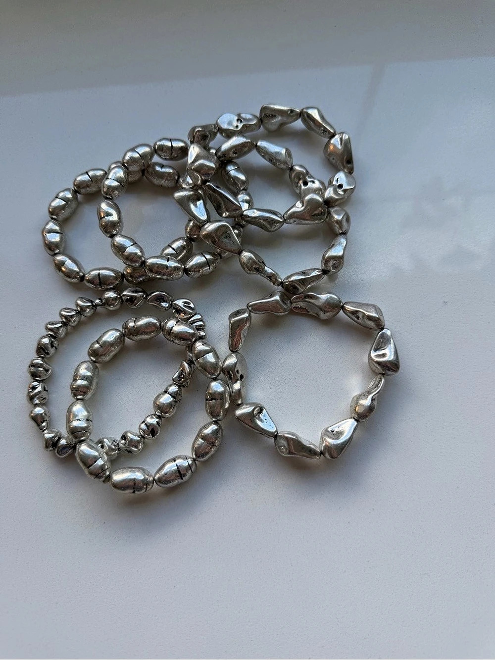 Zara Silver-Tone Beaded Bracelet Set Like New